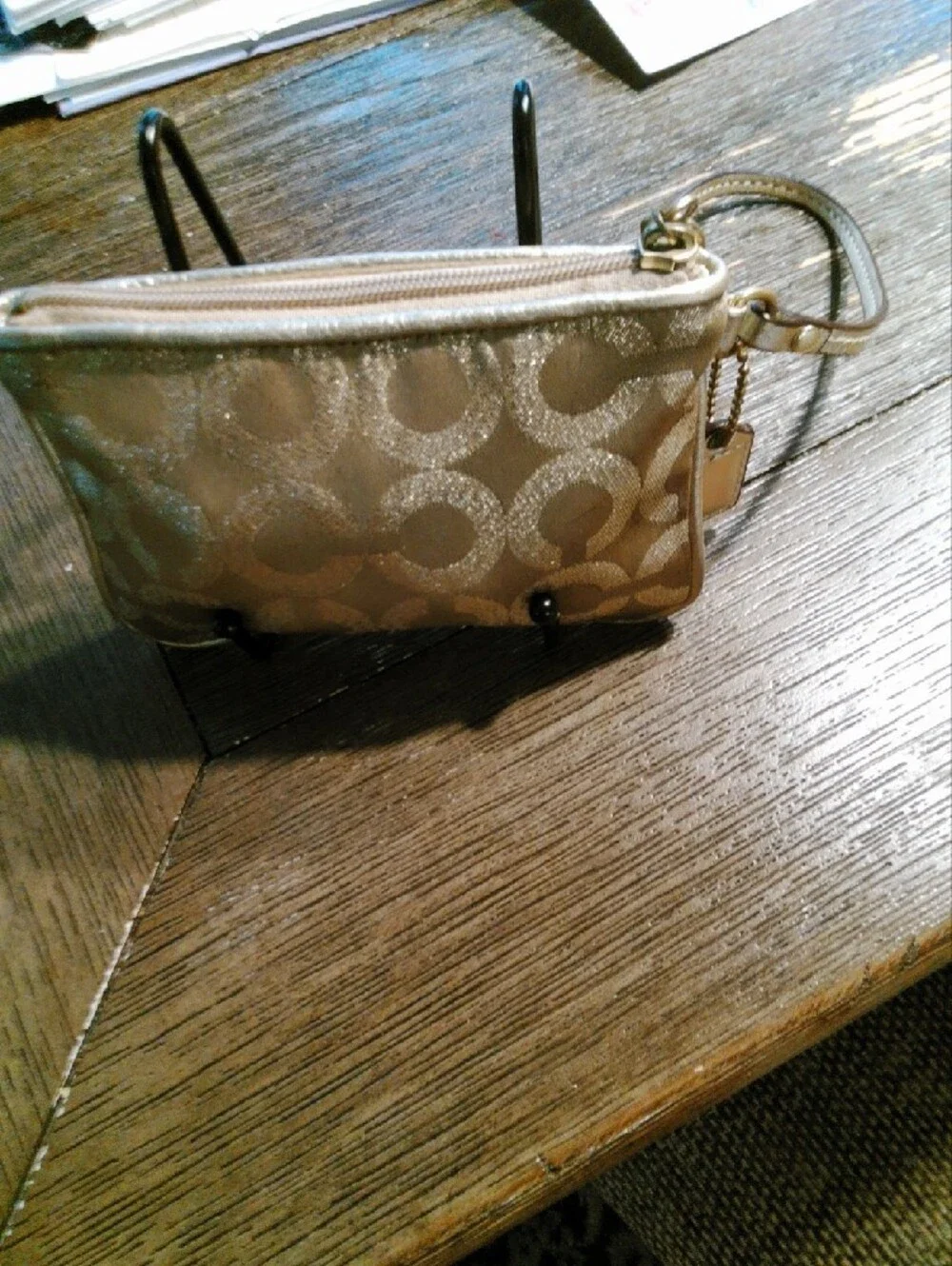 Coach Metallic Gold Signature Wristlet Pouch. EUC